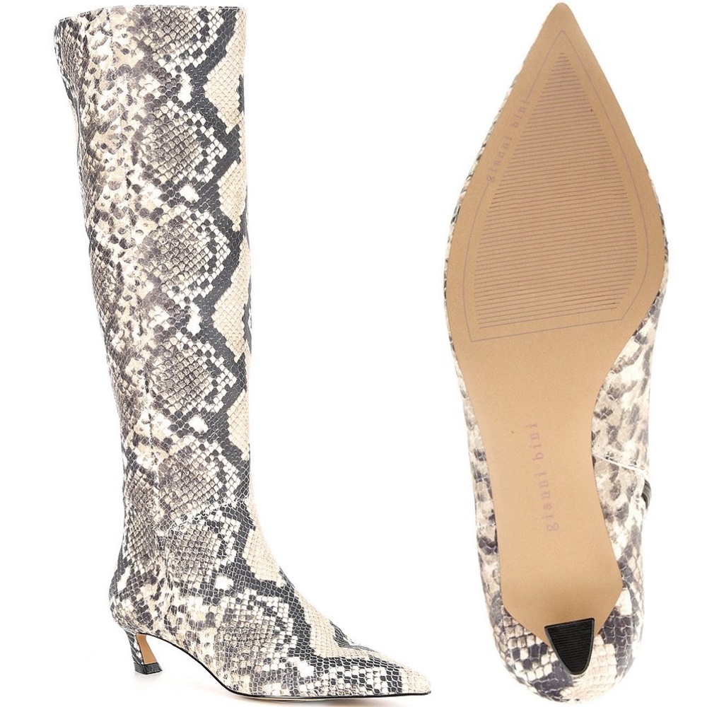 NWT Gianni Bini Gianna Snake Print Kitten Heel Tall Boots Sz 7,5